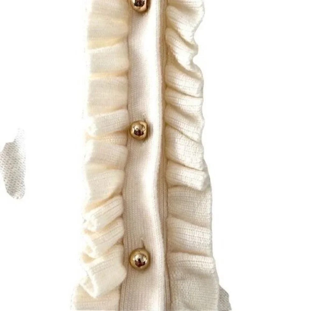 Kate Spade Cardigan Wool Blend Ruffle Pom Pom Ivory xs new retail $268_5